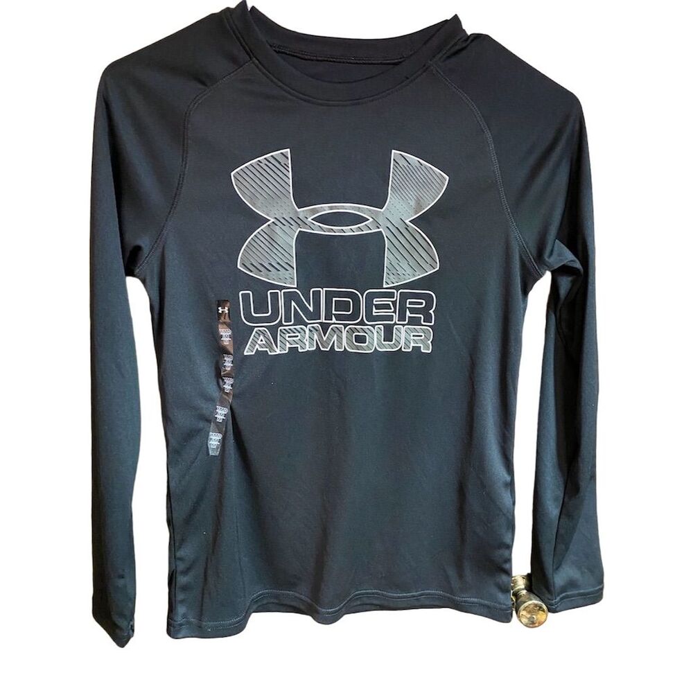 NWOT Under Armour HeatGear Long Sleeve Youth Medium Black/Grey Activewear